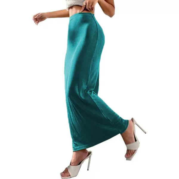 LYANER Women's Casual Elastic High Waist Solid Bodycon Long Maxi Skirt