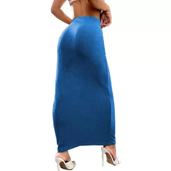 LYANER Women's Casual Elastic High Waist Solid Bodycon Long Maxi Skirt