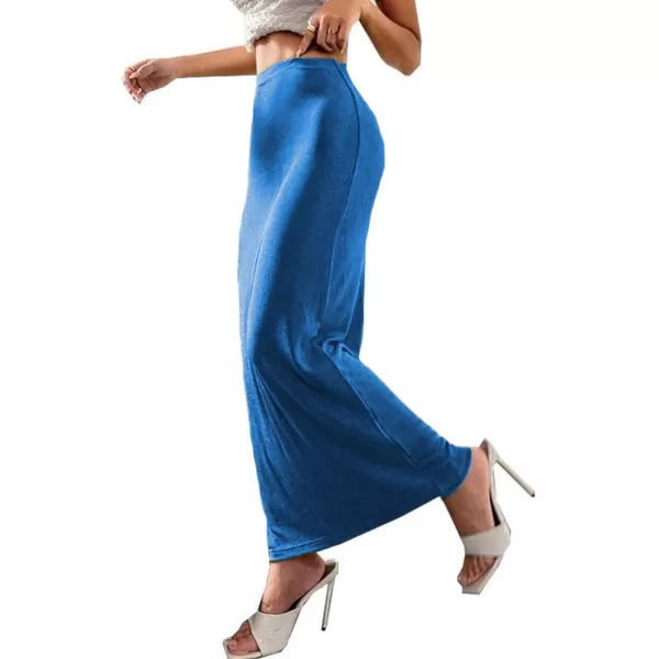 LYANER Women's Casual Elastic High Waist Solid Bodycon Long Maxi Skirt