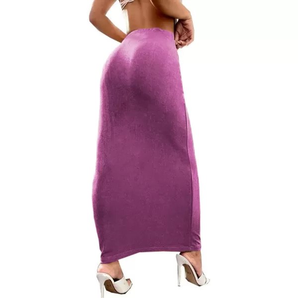 LYANER Women's Casual Elastic High Waist Solid Bodycon Long Maxi Skirt
