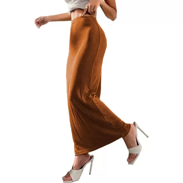 LYANER Women's Casual Elastic High Waist Solid Bodycon Long Maxi Skirt