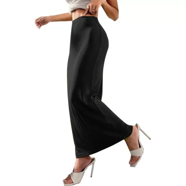 LYANER Women's Casual Elastic High Waist Solid Bodycon Long Maxi Skirt