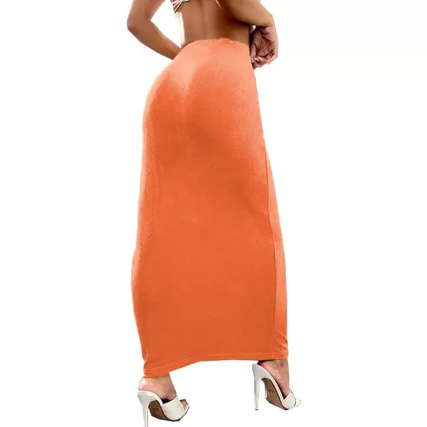 LYANER Women's Casual Elastic High Waist Solid Bodycon Long Maxi Skirt