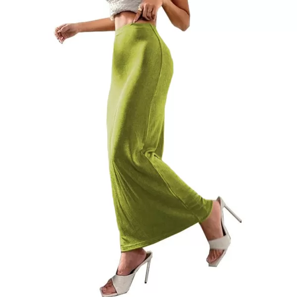 LYANER Women's Casual Elastic High Waist Solid Bodycon Long Maxi Skirt