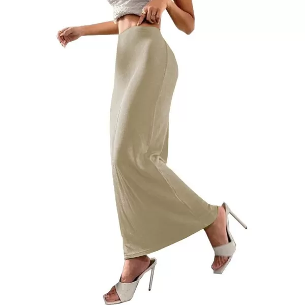 LYANER Women's Casual Elastic High Waist Solid Bodycon Long Maxi Skirt