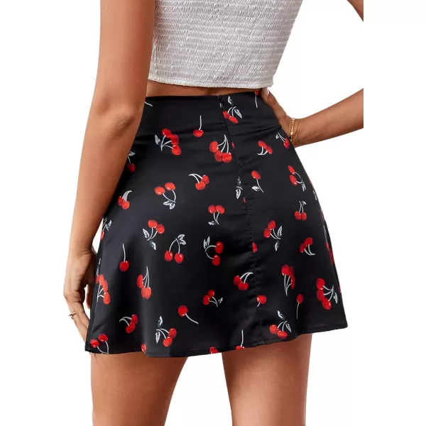 LYANER Women's Casual Floral Print Satin Silk High Waist Zipper Mini Short Skirt