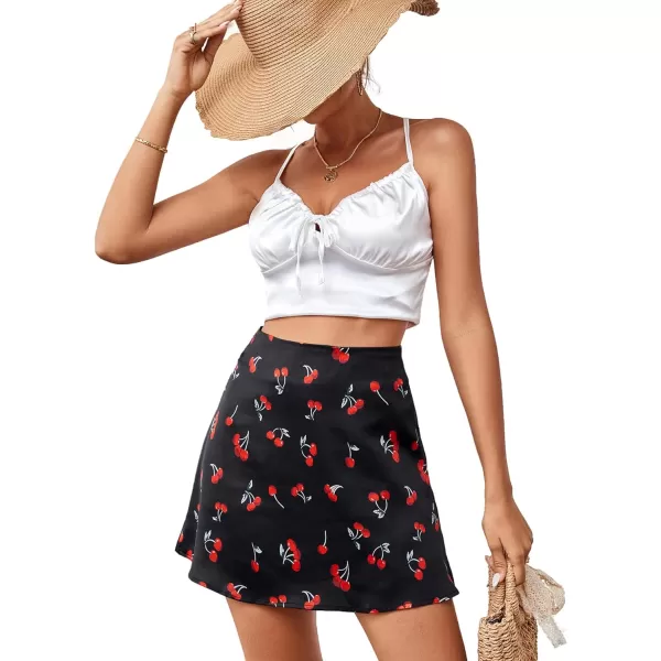 LYANER Women's Casual Floral Print Satin Silk High Waist Zipper Mini Short Skirt