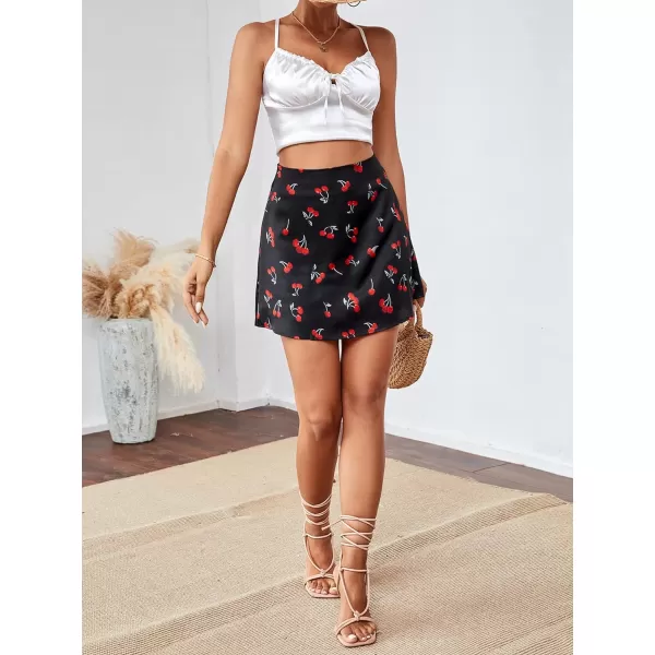 LYANER Women's Casual Floral Print Satin Silk High Waist Zipper Mini Short Skirt