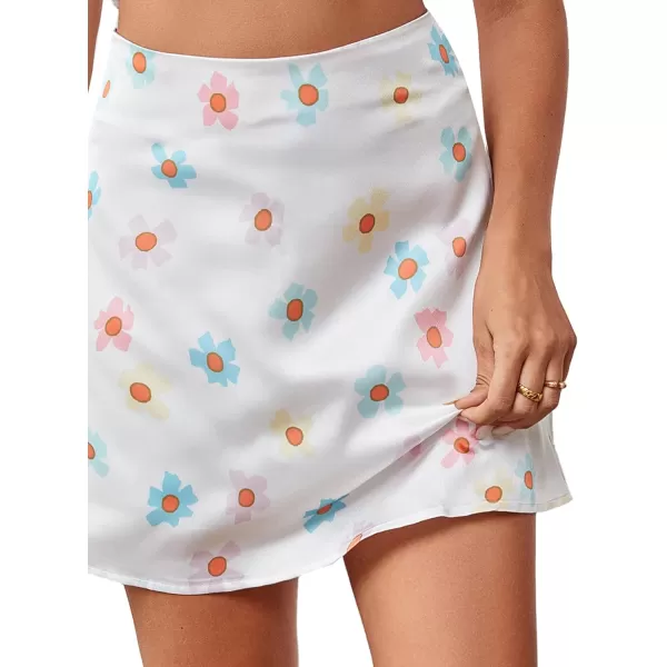 LYANER Women's Casual Floral Print Satin Silk High Waist Zipper Mini Short Skirt