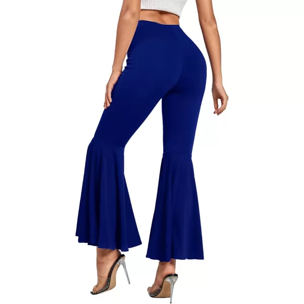 LYANER Women's Casual High Waist Ruffle Flare Pants Wide Leg Solid Stretchy Bell Bottom