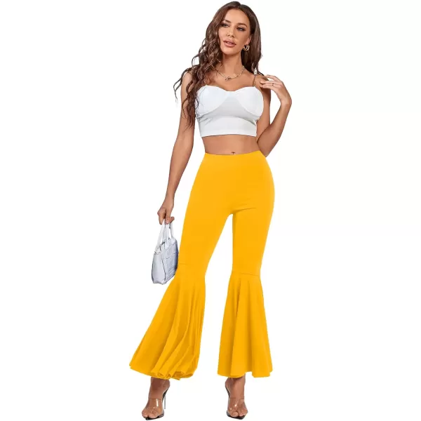 LYANER Women's Casual High Waist Ruffle Flare Pants Wide Leg Solid Stretchy Bell Bottom