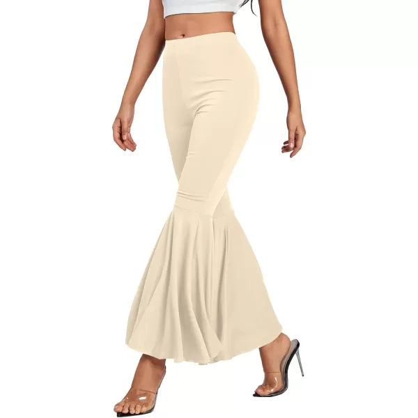 LYANER Women's Casual High Waist Ruffle Flare Pants Wide Leg Solid Stretchy Bell Bottom
