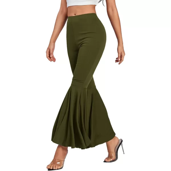 LYANER Women's Casual High Waist Ruffle Flare Pants Wide Leg Solid Stretchy Bell Bottom