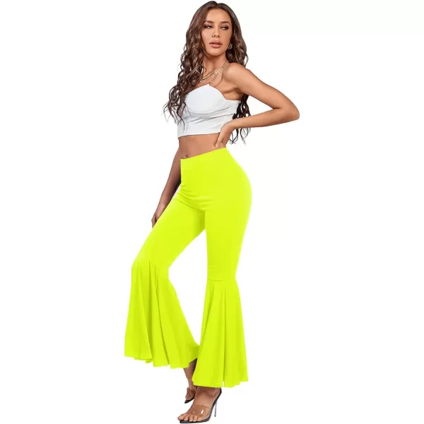 LYANER Women's Casual High Waist Ruffle Flare Pants Wide Leg Solid Stretchy Bell Bottom