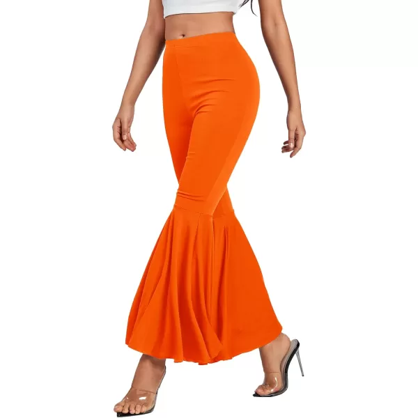 LYANER Women's Casual High Waist Ruffle Flare Pants Wide Leg Solid Stretchy Bell Bottom