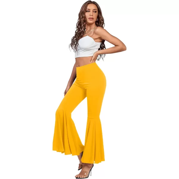 LYANER Women's Casual High Waist Ruffle Flare Pants Wide Leg Solid Stretchy Bell Bottom