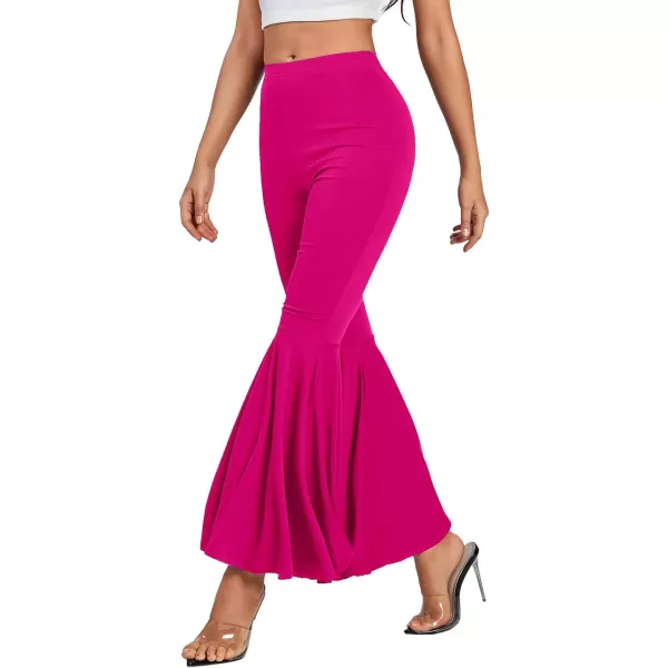 LYANER Women's Casual High Waist Ruffle Flare Pants Wide Leg Solid Stretchy Bell Bottom