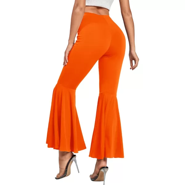 LYANER Women's Casual High Waist Ruffle Flare Pants Wide Leg Solid Stretchy Bell Bottom