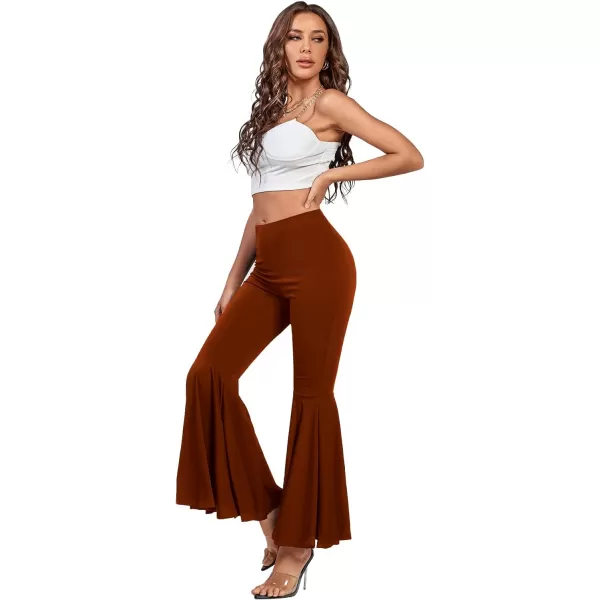 LYANER Women's Casual High Waist Ruffle Flare Pants Wide Leg Solid Stretchy Bell Bottom