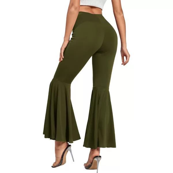 LYANER Women's Casual High Waist Ruffle Flare Pants Wide Leg Solid Stretchy Bell Bottom