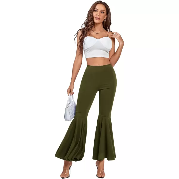 LYANER Women's Casual High Waist Ruffle Flare Pants Wide Leg Solid Stretchy Bell Bottom
