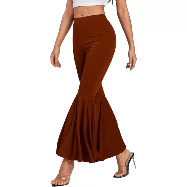 LYANER Women's Casual High Waist Ruffle Flare Pants Wide Leg Solid Stretchy Bell Bottom
