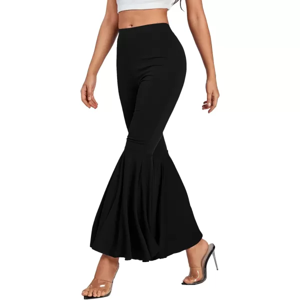 LYANER Women's Casual High Waist Ruffle Flare Pants Wide Leg Solid Stretchy Bell Bottom