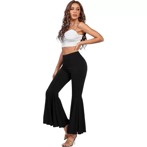 LYANER Women's Casual High Waist Ruffle Flare Pants Wide Leg Solid Stretchy Bell Bottom