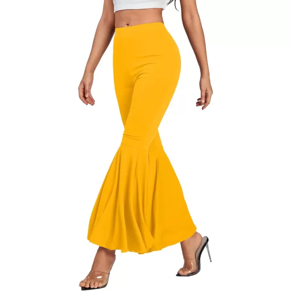 LYANER Women's Casual High Waist Ruffle Flare Pants Wide Leg Solid Stretchy Bell Bottom