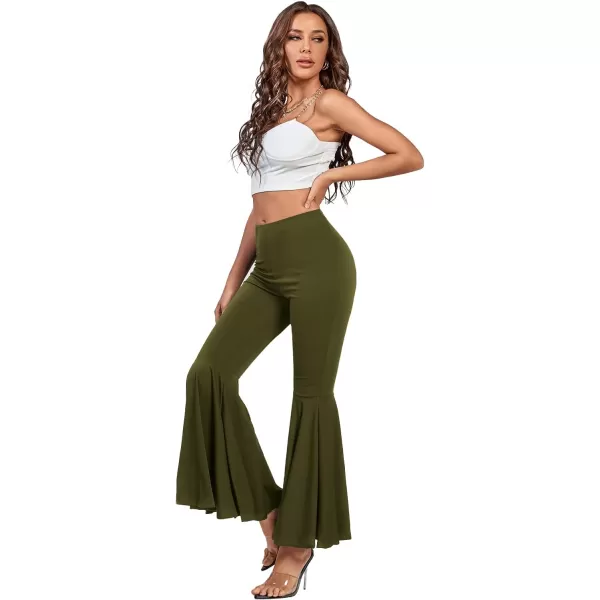 LYANER Women's Casual High Waist Ruffle Flare Pants Wide Leg Solid Stretchy Bell Bottom