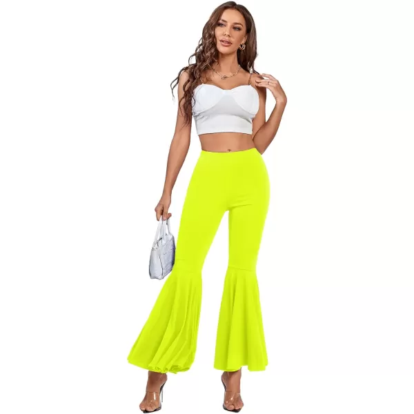 LYANER Women's Casual High Waist Ruffle Flare Pants Wide Leg Solid Stretchy Bell Bottom
