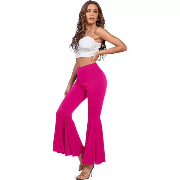 LYANER Women's Casual High Waist Ruffle Flare Pants Wide Leg Solid Stretchy Bell Bottom