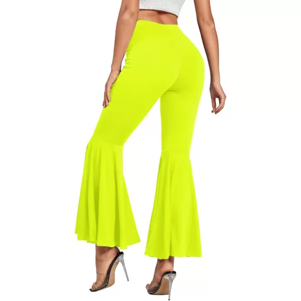 LYANER Women's Casual High Waist Ruffle Flare Pants Wide Leg Solid Stretchy Bell Bottom