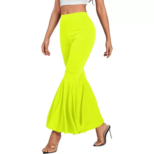 LYANER Women's Casual High Waist Ruffle Flare Pants Wide Leg Solid Stretchy Bell Bottom