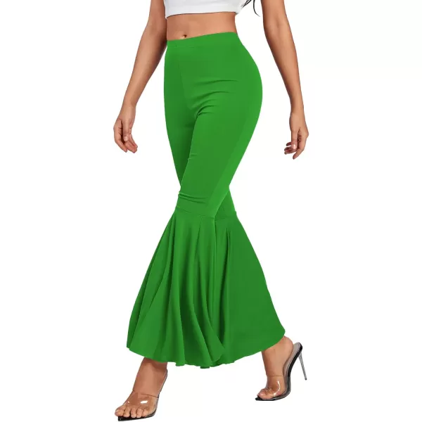 LYANER Women's Casual High Waist Ruffle Flare Pants Wide Leg Solid Stretchy Bell Bottom