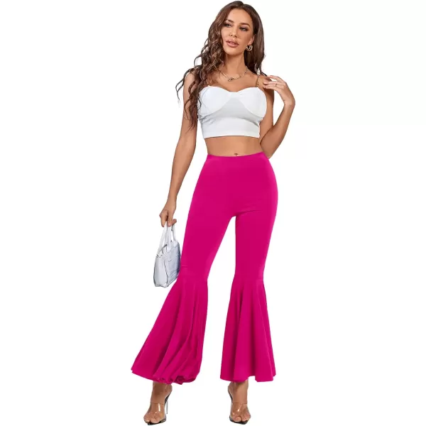 LYANER Women's Casual High Waist Ruffle Flare Pants Wide Leg Solid Stretchy Bell Bottom