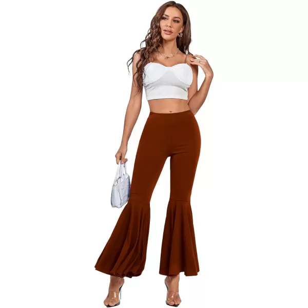 LYANER Women's Casual High Waist Ruffle Flare Pants Wide Leg Solid Stretchy Bell Bottom