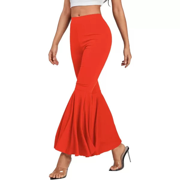 LYANER Women's Casual High Waist Ruffle Flare Pants Wide Leg Solid Stretchy Bell Bottom