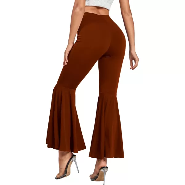 LYANER Women's Casual High Waist Ruffle Flare Pants Wide Leg Solid Stretchy Bell Bottom