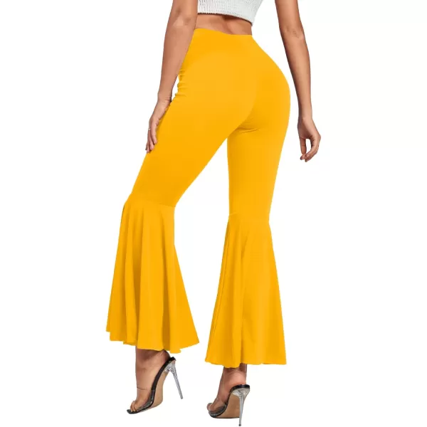 LYANER Women's Casual High Waist Ruffle Flare Pants Wide Leg Solid Stretchy Bell Bottom