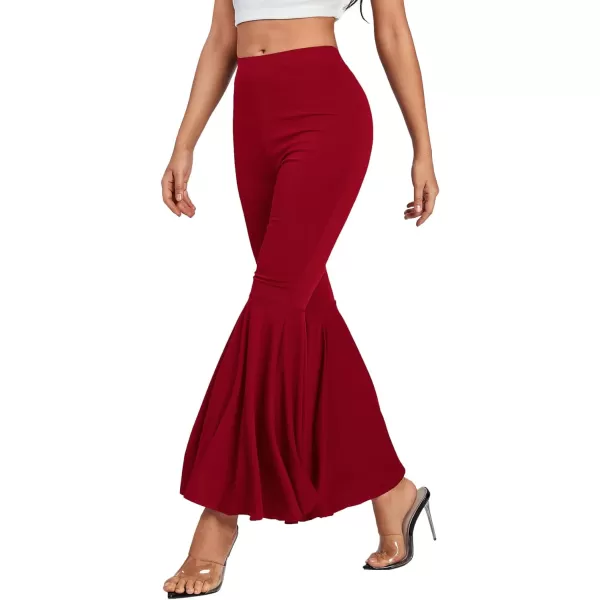 LYANER Women's Casual High Waist Ruffle Flare Pants Wide Leg Solid Stretchy Bell Bottom