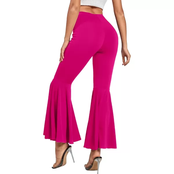 LYANER Women's Casual High Waist Ruffle Flare Pants Wide Leg Solid Stretchy Bell Bottom