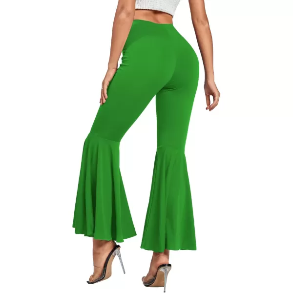 LYANER Women's Casual High Waist Ruffle Flare Pants Wide Leg Solid Stretchy Bell Bottom