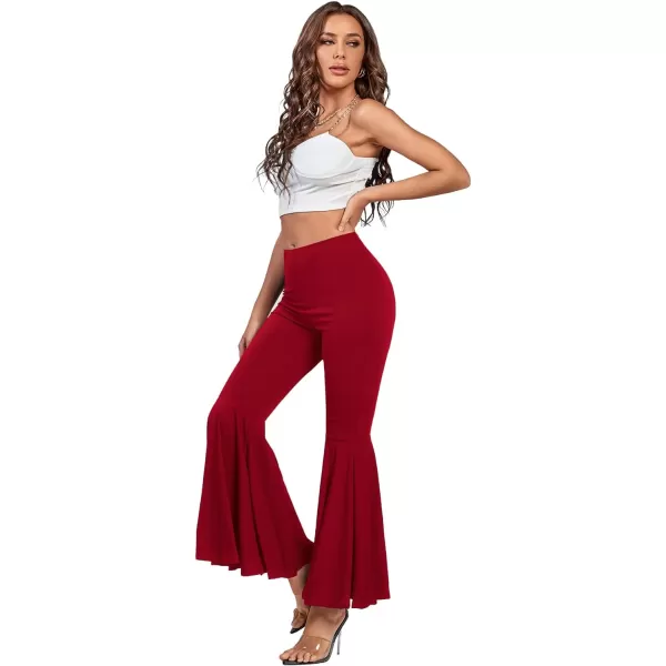 LYANER Women's Casual High Waist Ruffle Flare Pants Wide Leg Solid Stretchy Bell Bottom
