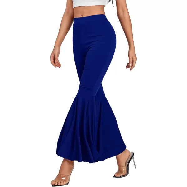 LYANER Women's Casual High Waist Ruffle Flare Pants Wide Leg Solid Stretchy Bell Bottom