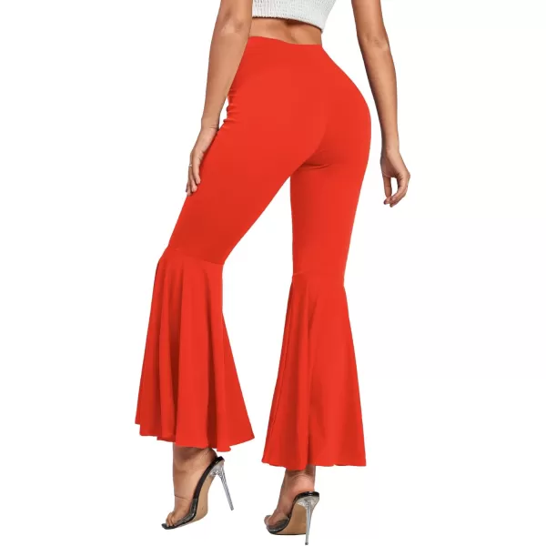 LYANER Women's Casual High Waist Ruffle Flare Pants Wide Leg Solid Stretchy Bell Bottom