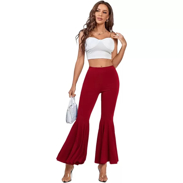 LYANER Women's Casual High Waist Ruffle Flare Pants Wide Leg Solid Stretchy Bell Bottom