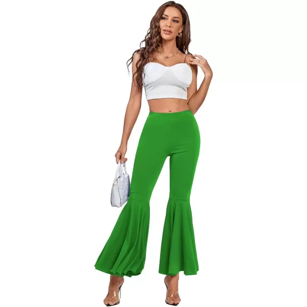 LYANER Women's Casual High Waist Ruffle Flare Pants Wide Leg Solid Stretchy Bell Bottom