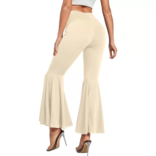 LYANER Women's Casual High Waist Ruffle Flare Pants Wide Leg Solid Stretchy Bell Bottom