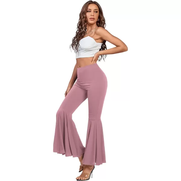 LYANER Women's Casual High Waist Ruffle Flare Pants Wide Leg Solid Stretchy Bell Bottom